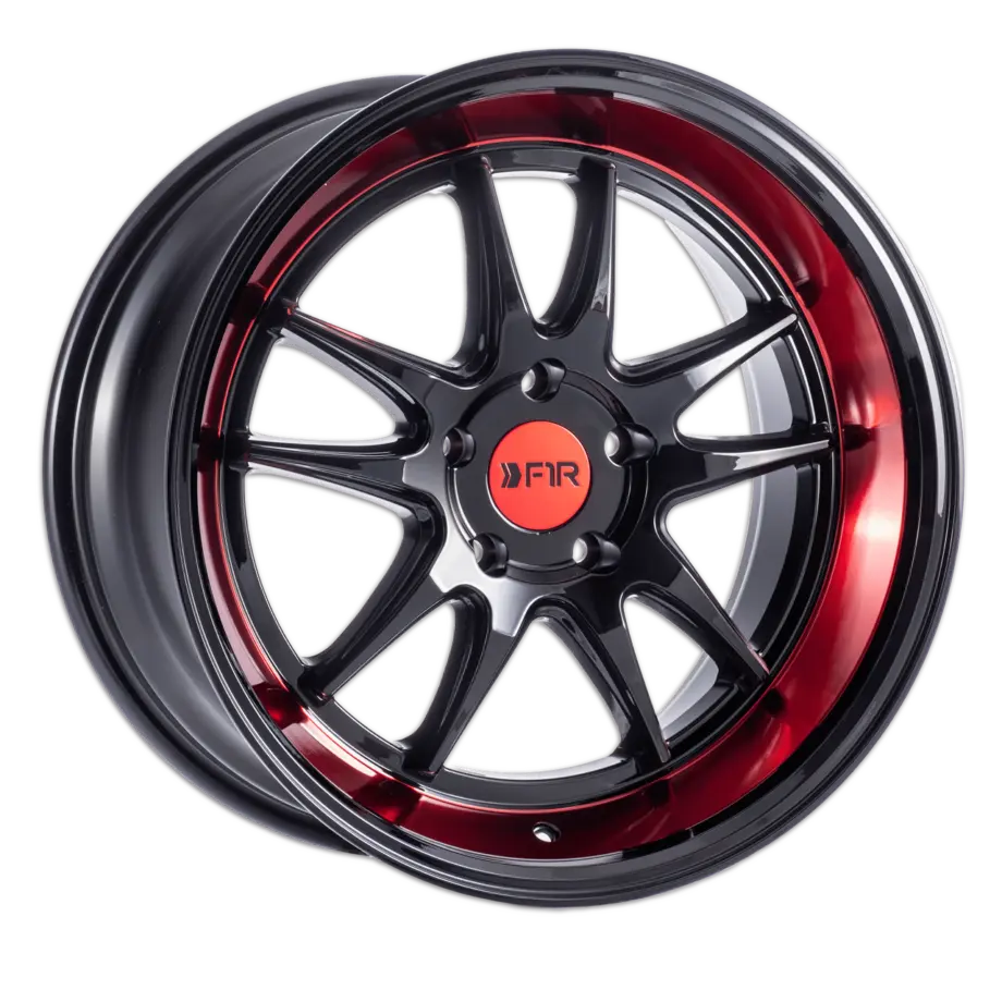 F1R F102 5x100 18x9.5 +38 Gloss Black/Red Lip