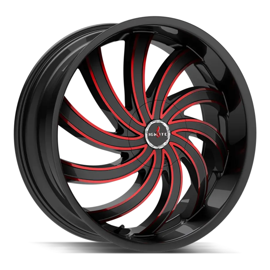 Ignite Flame 5x114.3/5x120 22x8.5 +35 Gloss Black Candy Red Milled