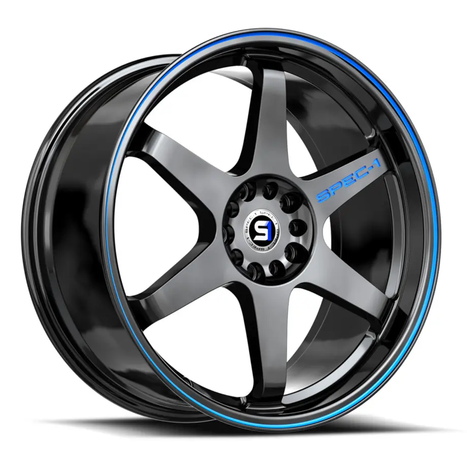 Spec-1 SPT-33 5x112/5x114.3 17x8 +38 Gloss Black & Blue Line